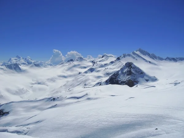 Kaukasus bergen under snön och klar himmel — Stockfoto