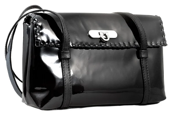 Bolsa de mulher de couro preto patente — Fotografia de Stock
