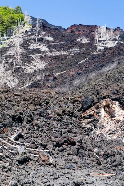 Caudal de lava endurecido en la ladera del volcán Etna, Sicilia —  Fotos de Stock