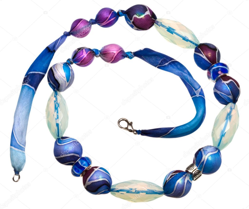 Blue textile lady's bead with glass crystals