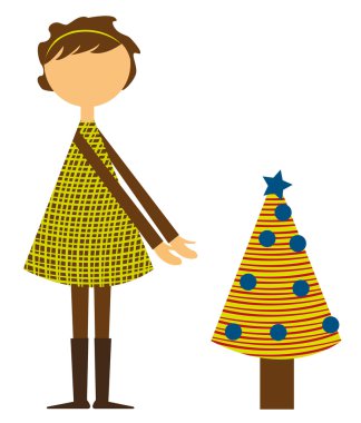 girl with christmas tree clipart