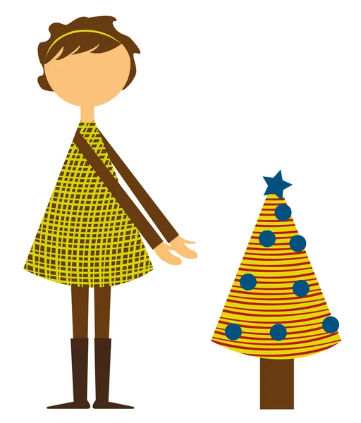 Dívka s vánoční stromeček — Stockový vektor