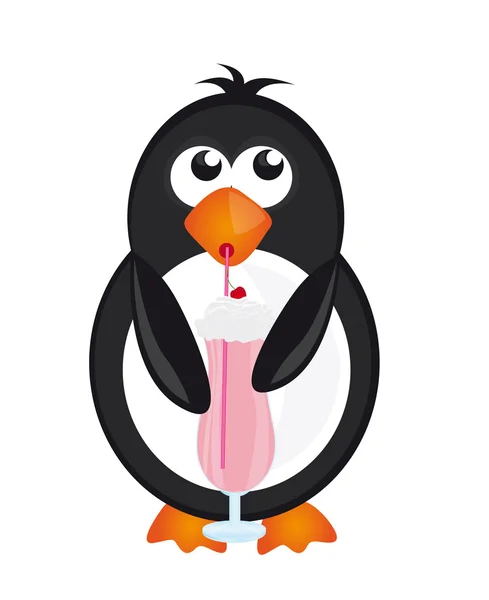 Penguin and milkshake — Stock Vector