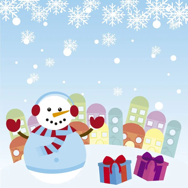 Pupazzo di neve con regali — Vettoriale Stock