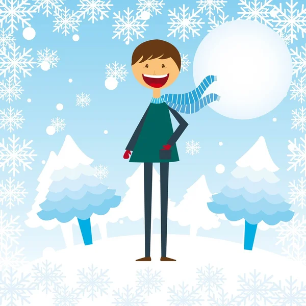 Child boy in the snow — Stock Vector