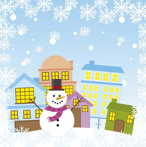 Snowman in the city — Stock Vector