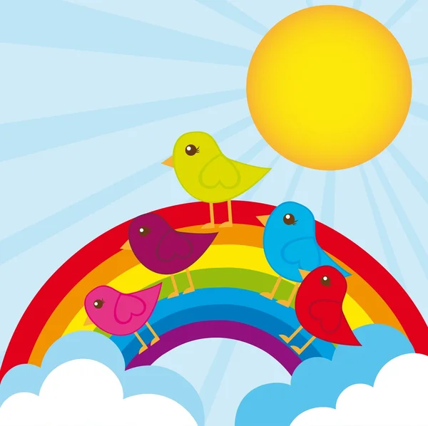 Rainbow és a madarak — Stock Vector