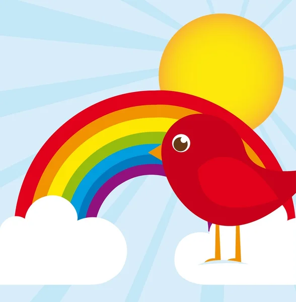 Pássaro sobre arco-íris — Vetor de Stock