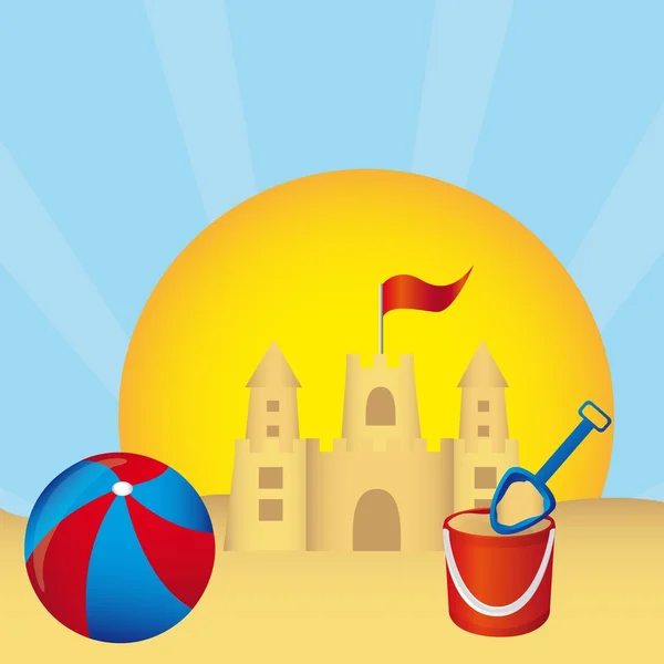 Sandcastle and ball vector — Stock Vector