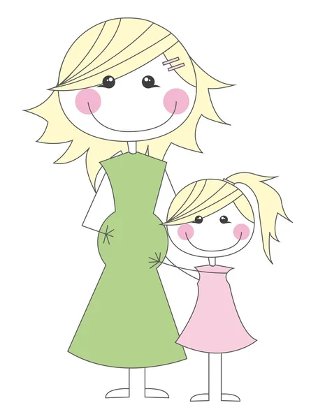 怀孕的母亲与她的女儿 — 图库矢量图片