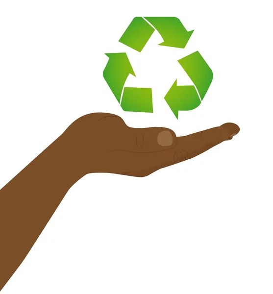 Floating recycle sign over hand — Stock Vector