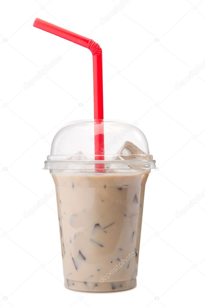 A glass of cold Ice coffee with milk. ice Latte.