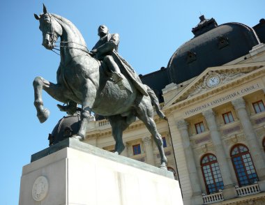 Bucharest view - Carol I statue and central Library clipart