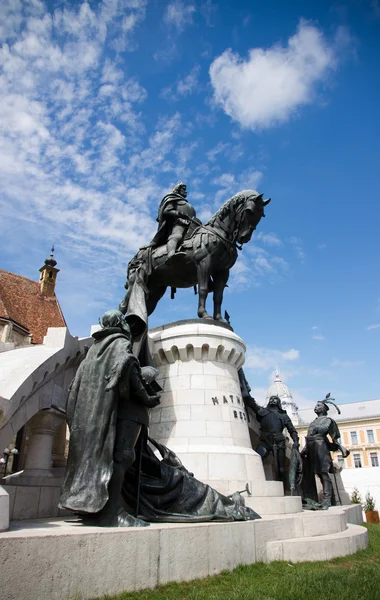 Cluj, Romanya kralı mathias (matyas) heykeli — Stok fotoğraf