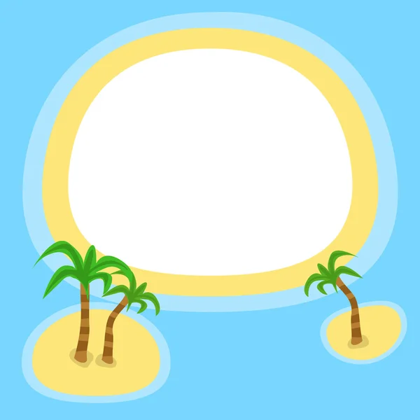 Marco en estilo retro con pequeña isla y palmeras — Vector de stock