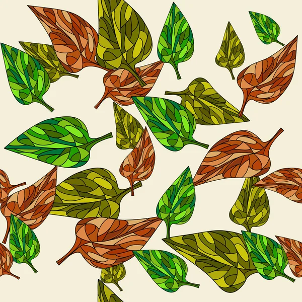 民族の秋の葉とのシームレスなパターン — ストックベクタ