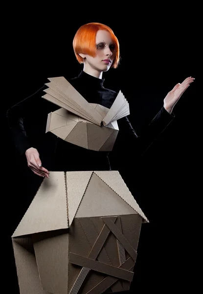 Doll in cardboard dress — Stock Photo, Image