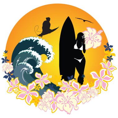 Tropical surfing paradise clipart