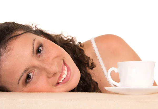 Cute woman with cup — Stock Photo, Image