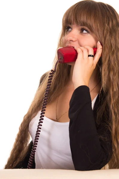 Girl and telephone — Stock Photo, Image