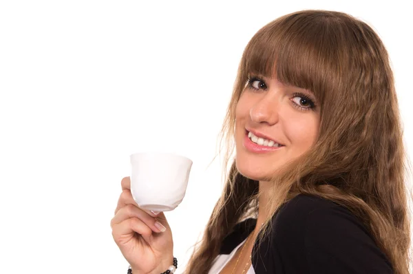 컵으로 귀여운 여자 — 스톡 사진