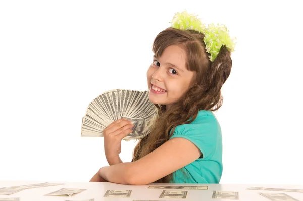 Little girl with money — Stock Photo, Image