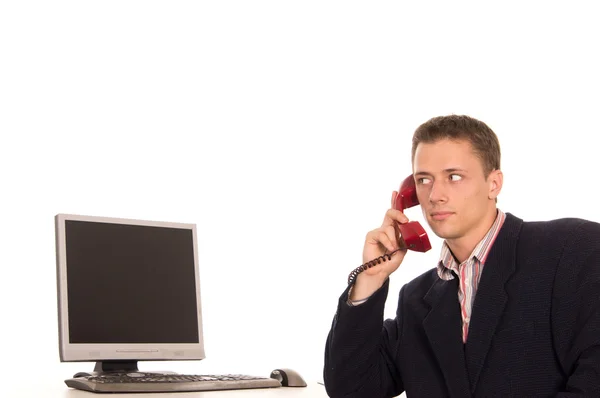 Schattig werknemer op telefoon — Stockfoto