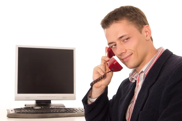 Ładny pracownik na telefon — Zdjęcie stockowe