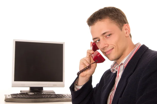 Симпатичный работник по телефону — стоковое фото
