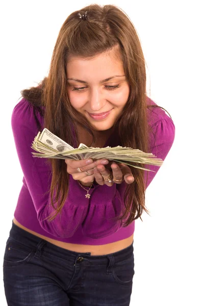 Meisje met contant geld — Stockfoto