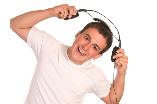 Młody człowiek ze słuchawkami — Zdjęcie stockowe