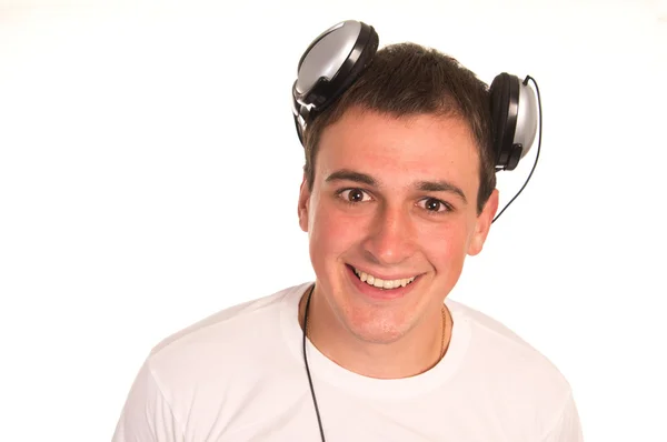 Facet ze słuchawkami — Zdjęcie stockowe