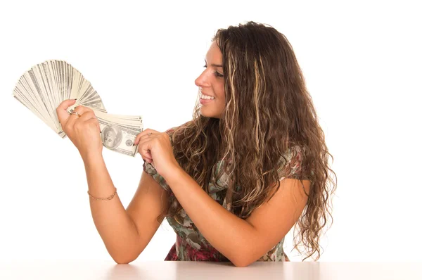 Cute girl and money — Stock Photo, Image