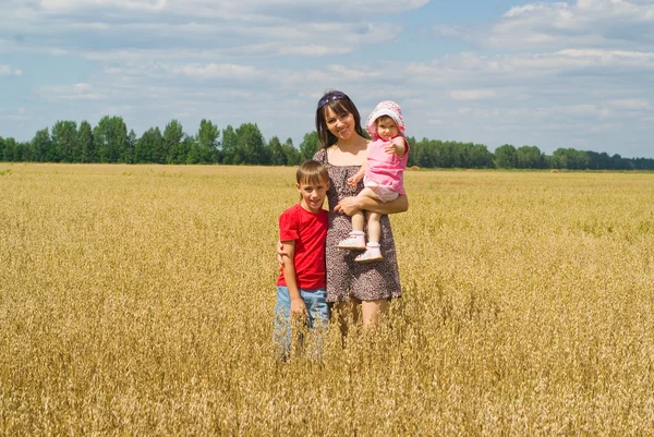 Familie op veld — Stockfoto