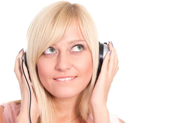 Blondine mit Kopfhörern — Stockfoto