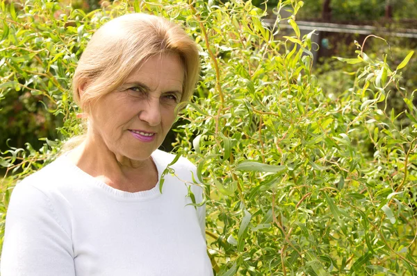 Alte Frau bei Pflanzen — Stockfoto
