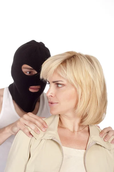 Robber and woman — Zdjęcie stockowe