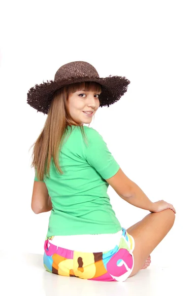 Roztomilá dívka v klobouku — Stock fotografie