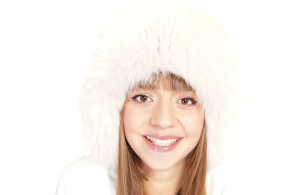 Girl in white hat — Stock Photo, Image