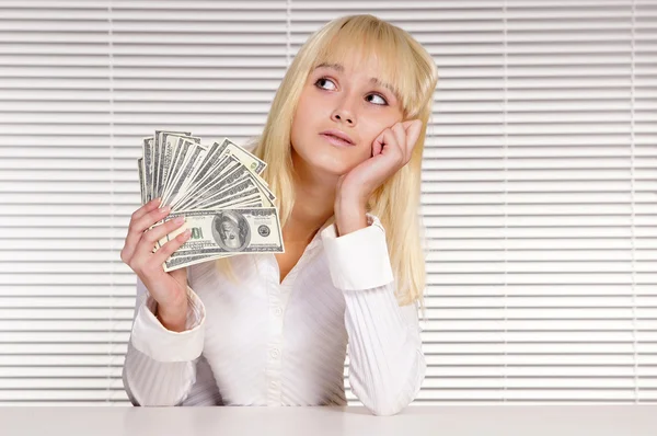 Blonde with money — Stock Photo, Image