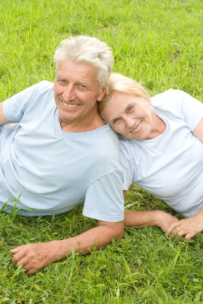 Old couple on grass — Stock Photo, Image