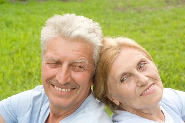Old couple at grass — Stock Photo, Image