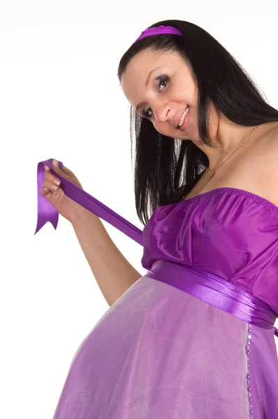 Těhotná žena v purple — Stock fotografie