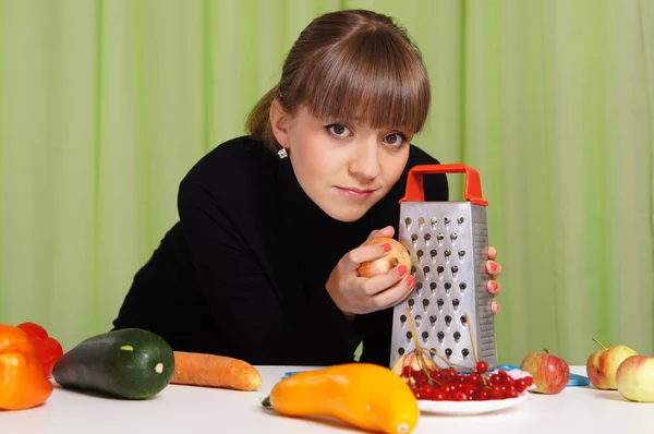 Girl with vegetables portrait — Stock Photo, Image
