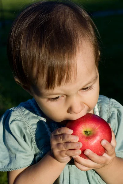 Ребенок и яблоко — стоковое фото