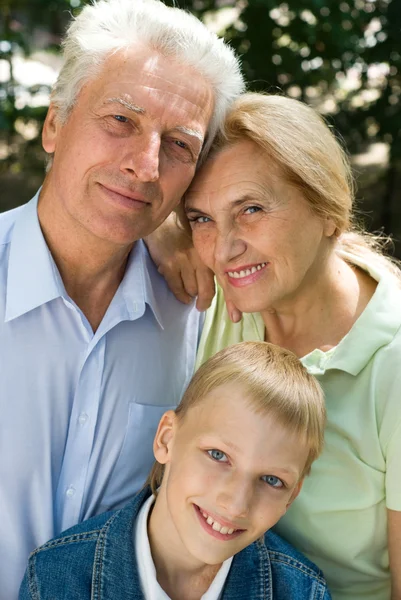 Мальчик, бабушка и дедушка — стоковое фото