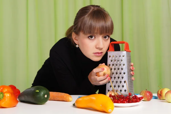 Girl with vegetables portrait — Stock Photo, Image