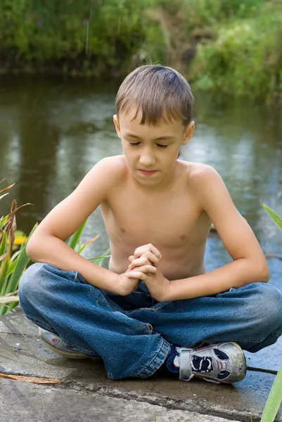 Young little boy meditating — Stock Photo, Image