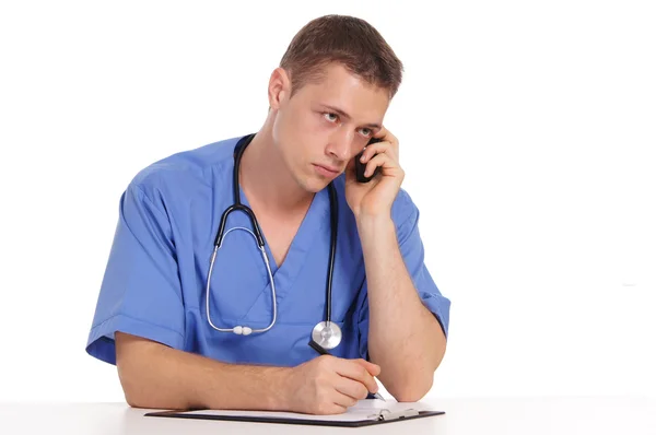 Doctor and a telephone — Stock Photo, Image