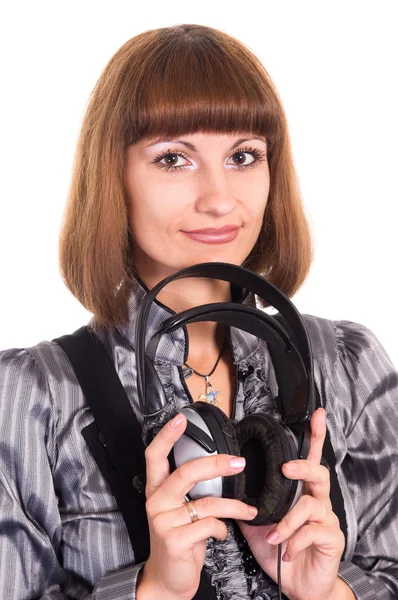 Žena se sluchátky — Stock fotografie